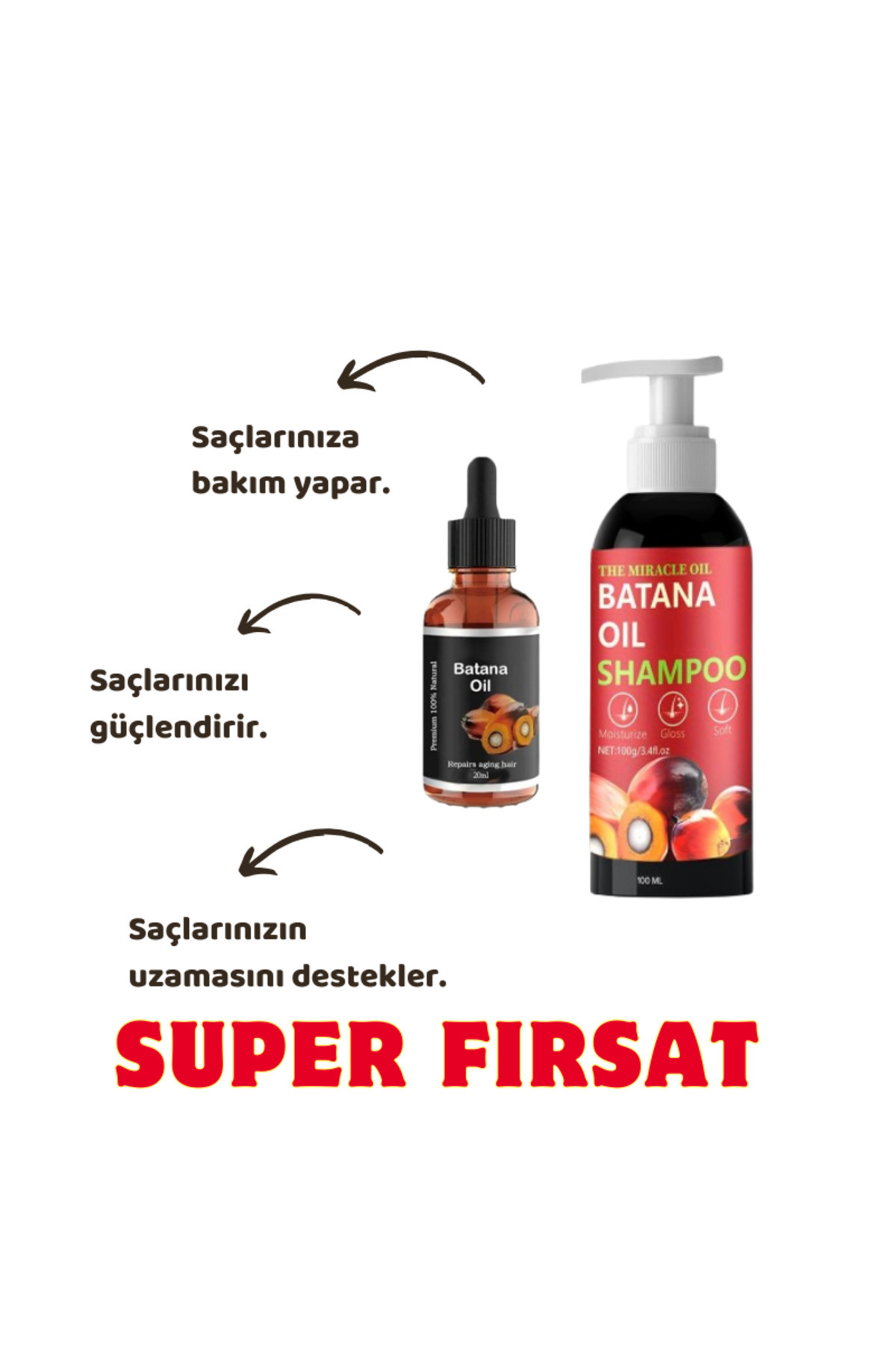 Batana Yağı ve Şampuanı 2 li Set Hızlı Saç Uzatıcı — BTY2 — تصویر 3 از 4