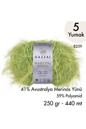 Gazzal Marilyn & Merinos 8259 El Örgü İpliği 5 Yumak 250 gr