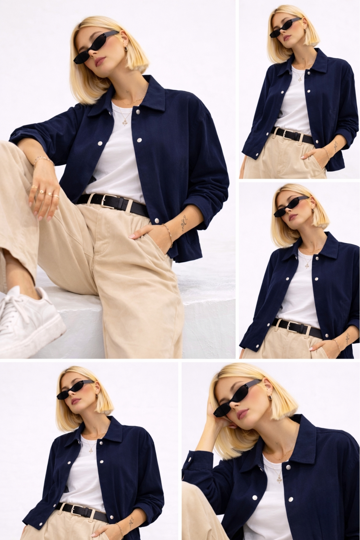 Montland  Kadın Lacivert Oversize Basic Gabardin Mevsimlik Çıt Detaylı İç Cepli Ceket - Görsel 2