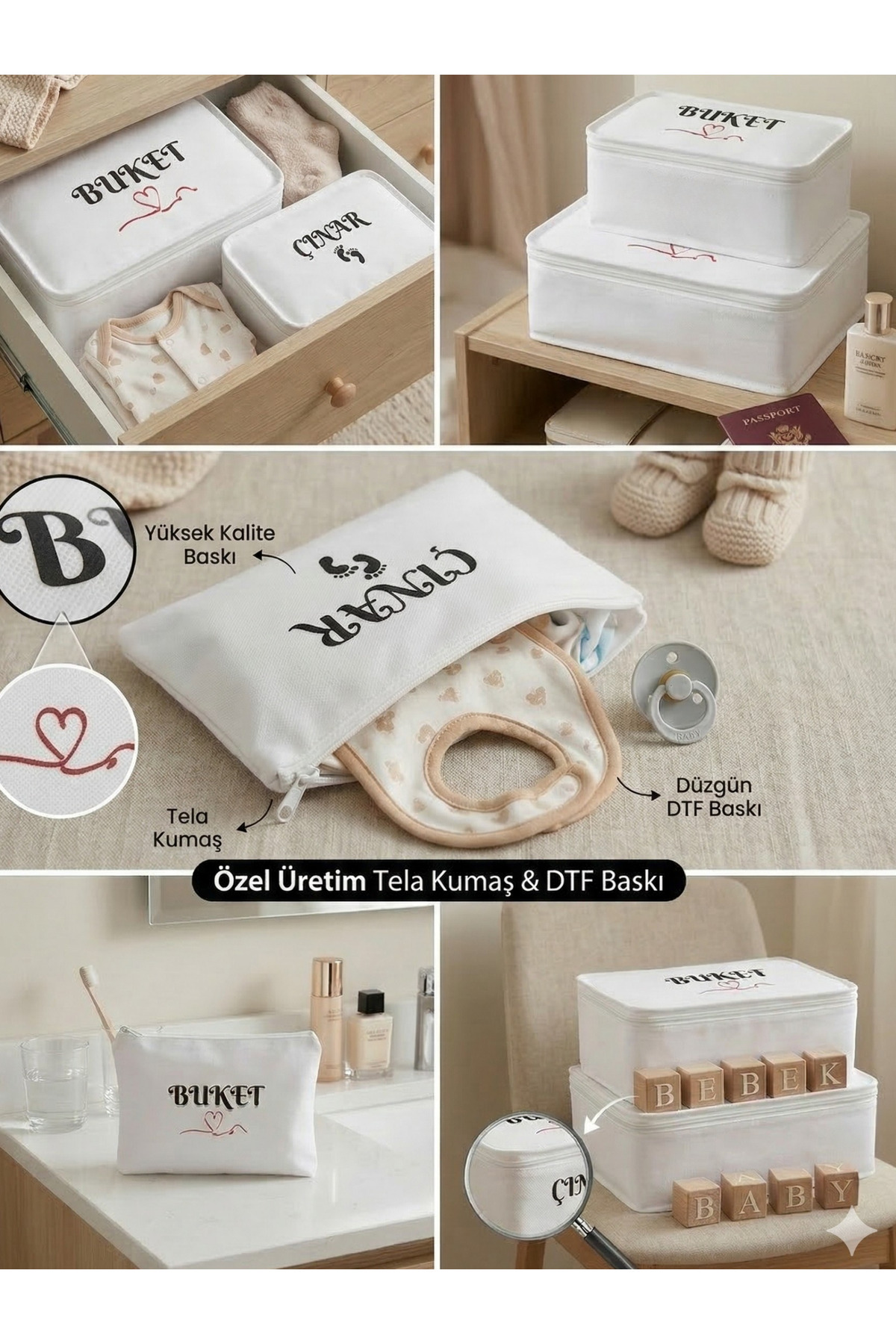 EGGBABY İsme Özel 4'lü Anne Bebek Bakım Çantası Hastane Çıkış Doğum Çantası Organizer Düzenleyici fotoğrafı 4 (önizleme)