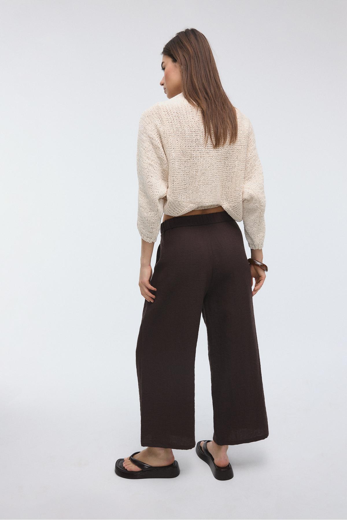 Stradivarius  Keten karışımlı culotte pantolon - Görsel 5