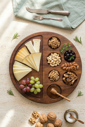 whelka Büyük Ahşap Sunum Tahtası – Ay Tasarımlı Bölmeli Kahvaltı, Peynir ve M...