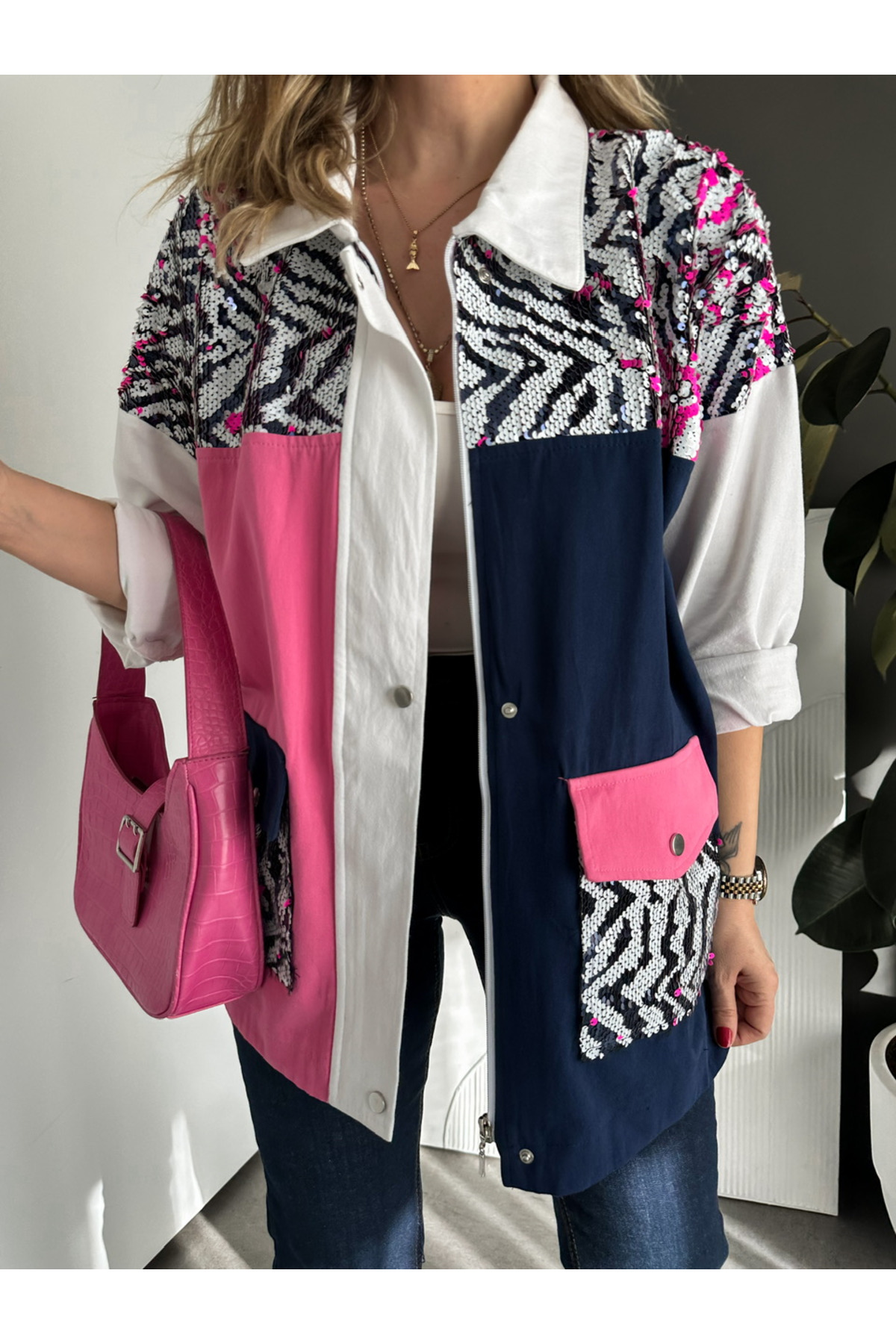 Zerrincan Giyim  Beyaz Renkli Payetli Ceket - Görsel 3