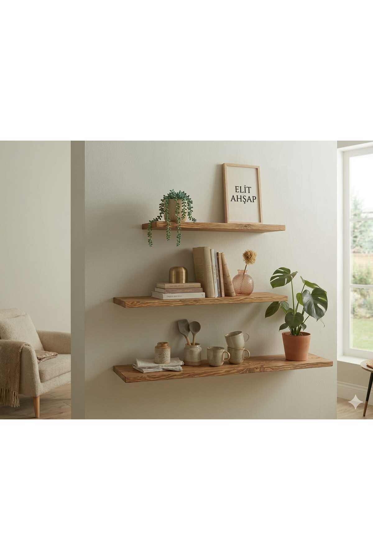 3-Piece Hidden Link Flying Shelf Set - 50x15 White Wall Shelf - Modern Decorative Bookshelf