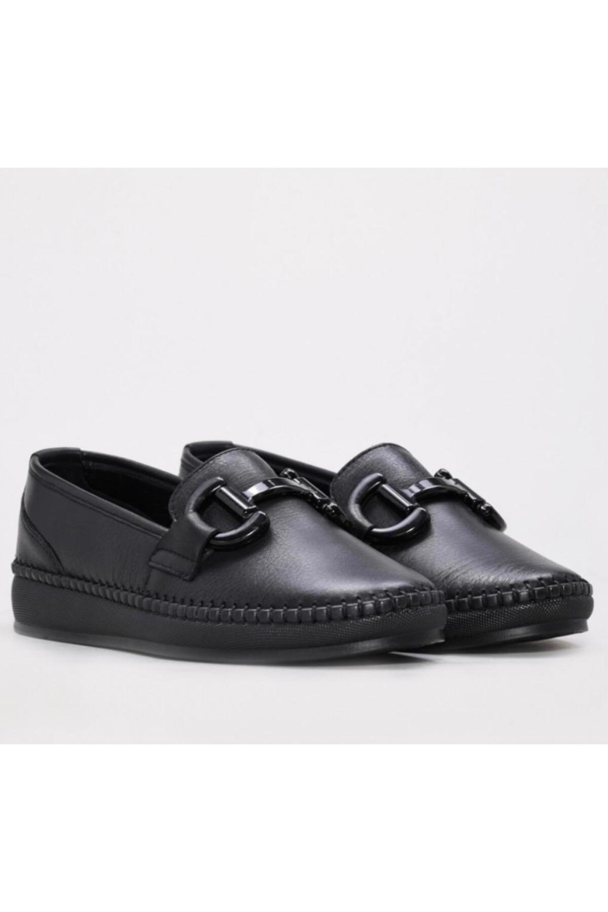THE FRİDA SHOES Siyah Günlük İçi Dışı Hakiki Deri Ortopedik Poli Taban Tokalı Kadın Ayakkabı Frd2044 görsel 2