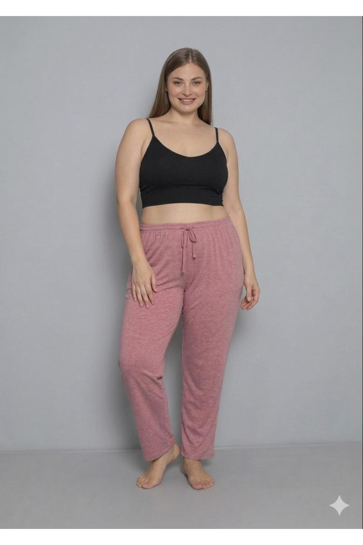 Orly More Büyük Beden Kadın Pamuklu Beli Lastikli İnce Kumaş Cepsiz Pijama Altı