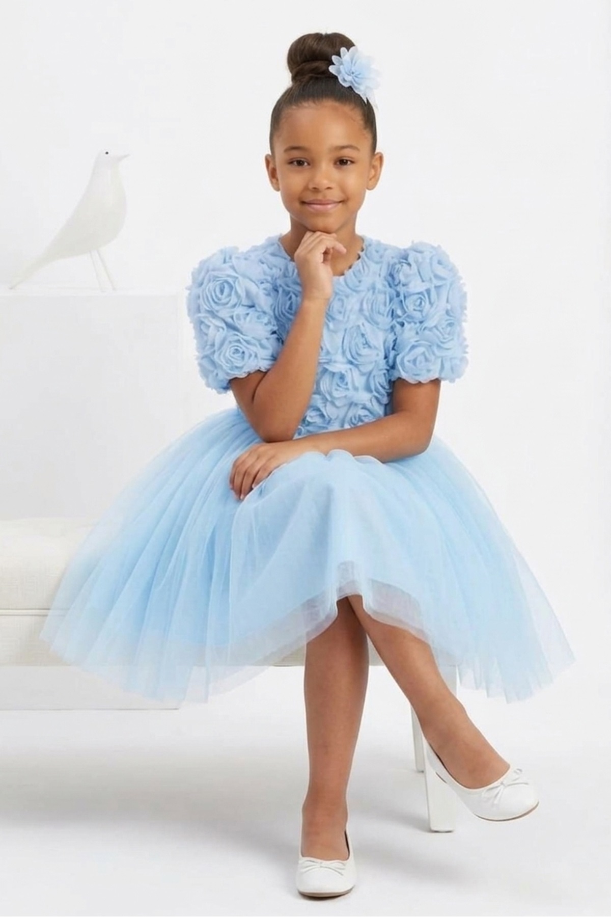 Mnk Baby&Kids Luvia Kısa Kol Kız Tütü Abiye Elbise M00811 MAVİ fotoğrafı 3 (önizleme)