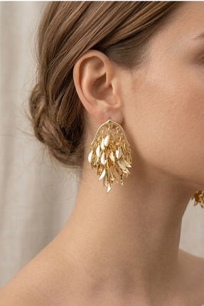 LYKOS Altın Renkli Sallantılı Yaprak Buketi Çelik Küpe