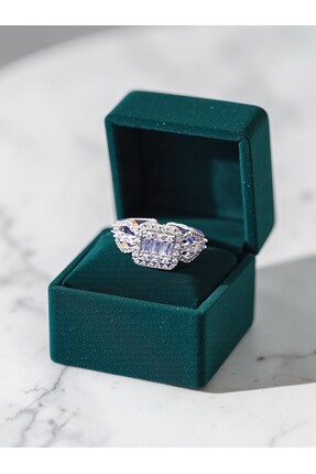 Allurist Jewerly Altın Kaplama, ayarlanabilir, silver, kristal baget taşlı yüzük