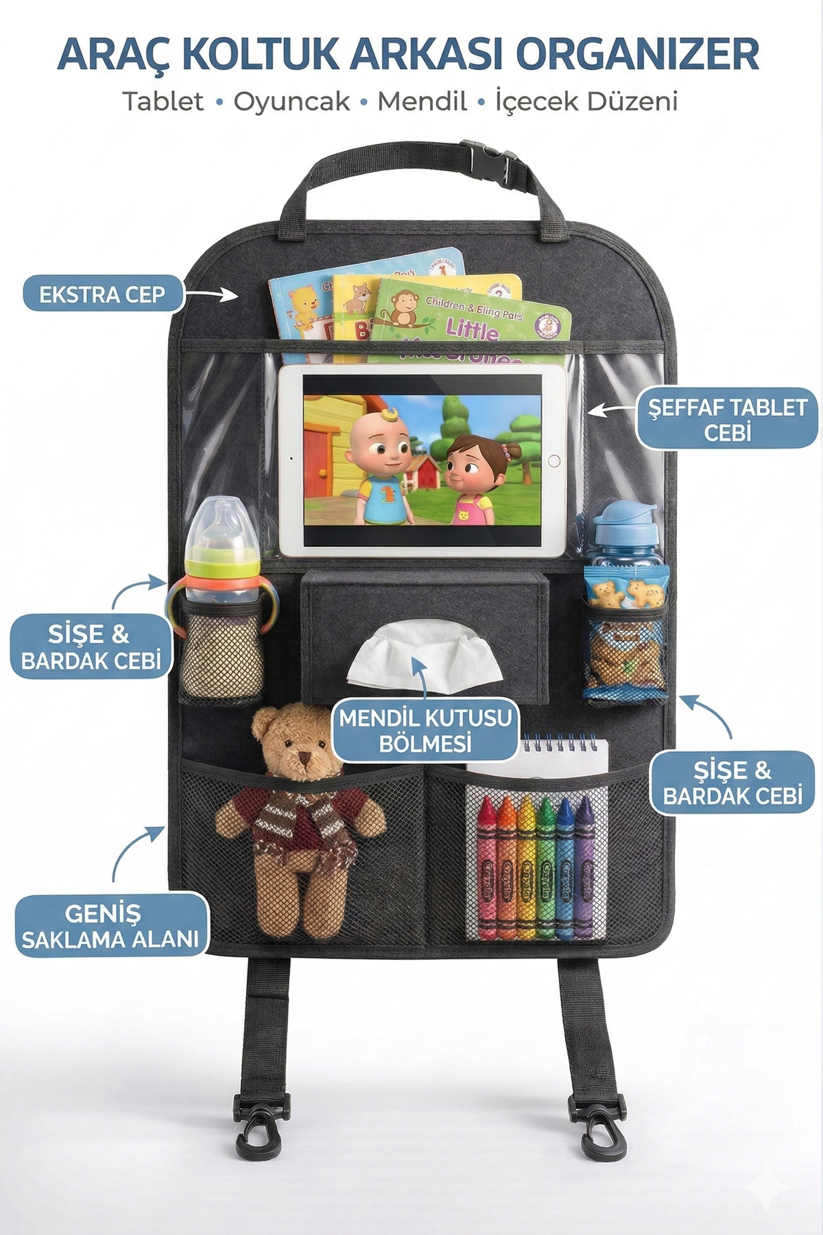 Arnee Araç İçi Koltuk Arkası Organizer Koruyucu Kılıf Eşya Düzenleyici Tablet Tutucu Organizer fotoğrafı 2 (önizleme)