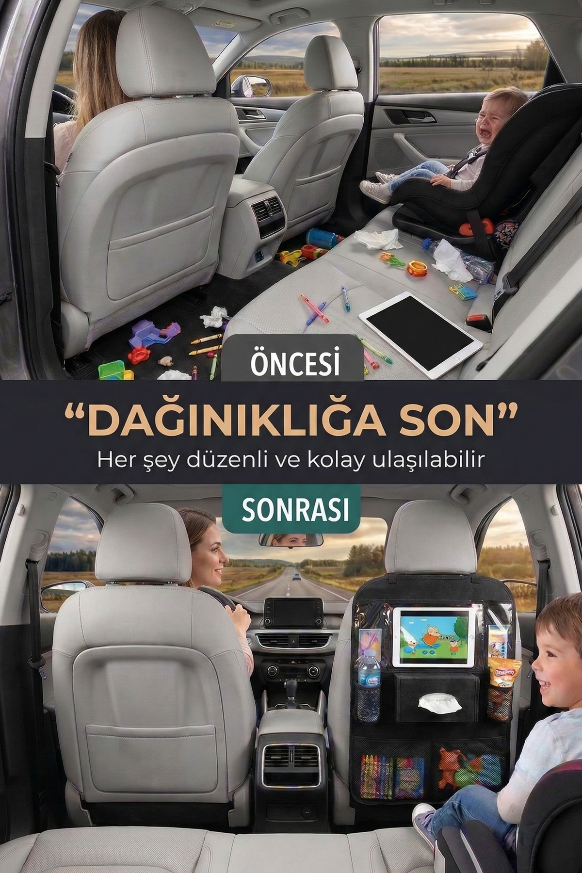 Arnee Araç İçi Koltuk Arkası Organizer Koruyucu Kılıf Eşya Düzenleyici Tablet Tutucu Organizer fotoğrafı 3 (önizleme)