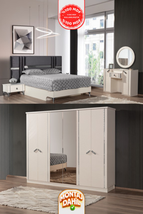 İMBAŞ Alisya Gümüş Yatak Odası Takımı %100 MDF - Bazalı