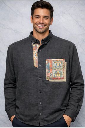 CALYON Hasır Cepli Keten Gömlek