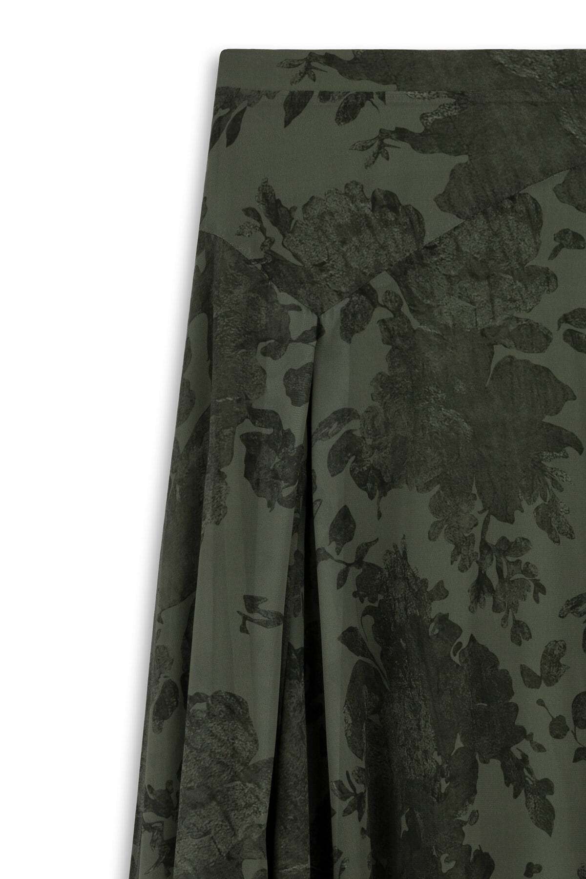 praye  Desenli Pileli Şifon Etek Yeşil - Görsel 3