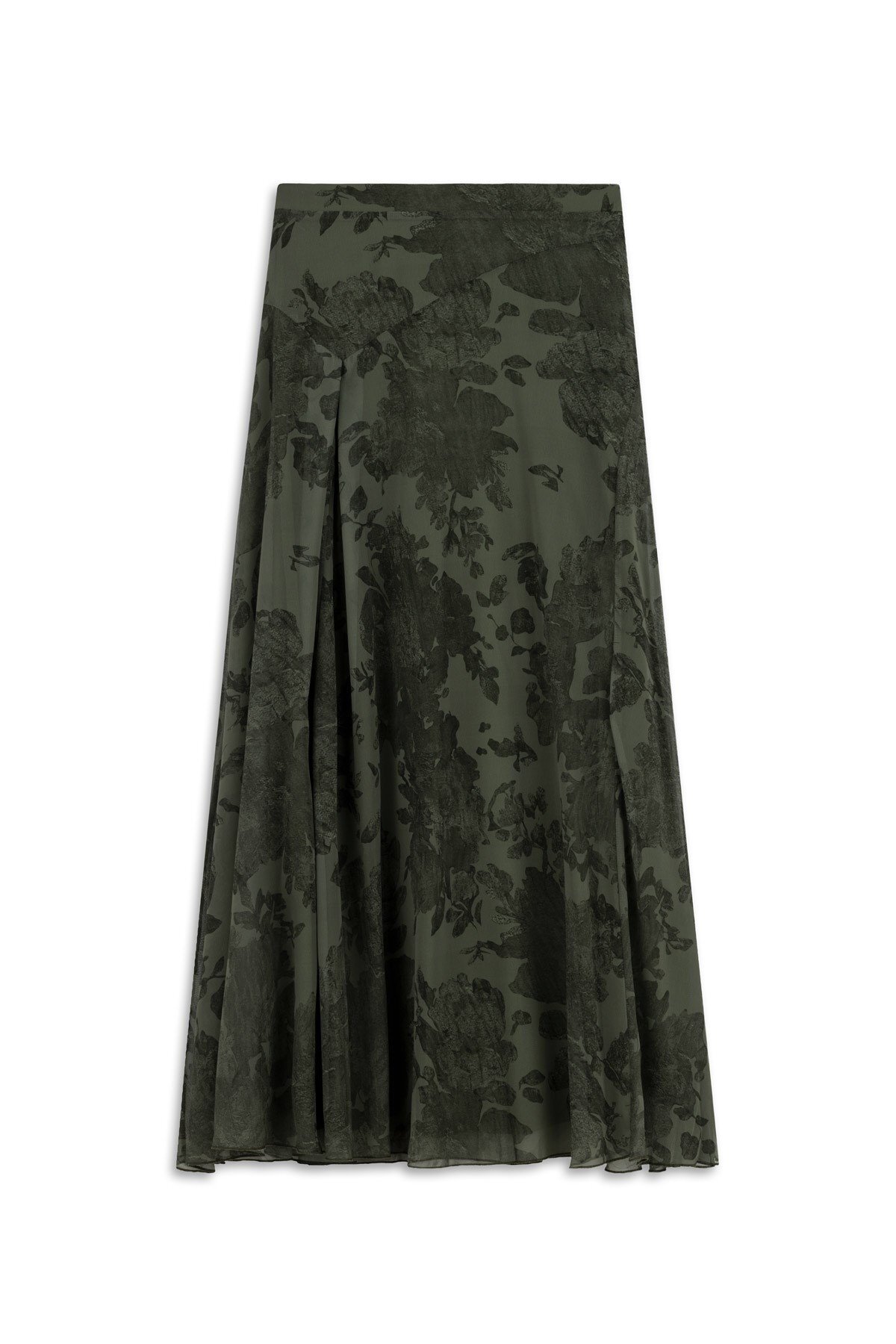 praye  Desenli Pileli Şifon Etek Yeşil