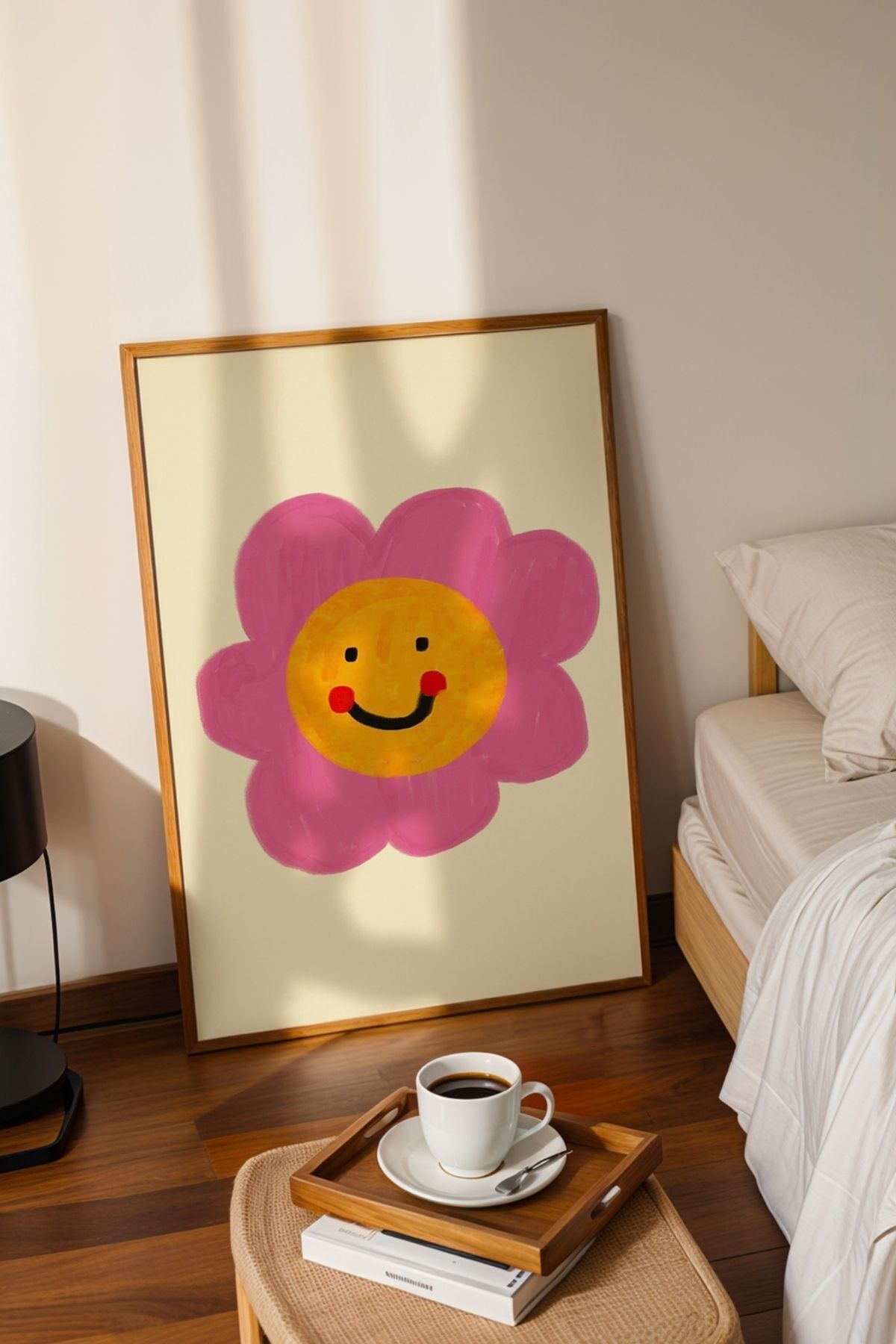 Gülümseyen Çiçek Tablo Minimal Flower Poster Pop Art Duvar Dekoru Çerçevesiz