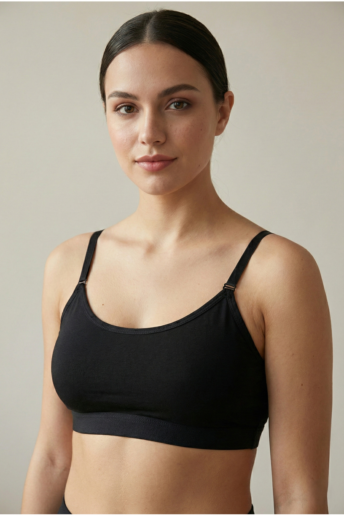 3'lü Set Pamuklu Basic Bralet | Çıkarılabilir Pedli, Ayarlanabilir İp Askılı - Siyah + Beyaz + Gri — görsel 2