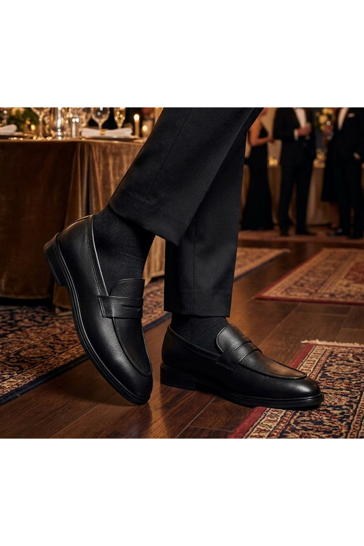 Caffcas  Hakiki Deri Siyah El Yapımı Bağcıksız Klasik Erkek Ayakkabı Como - Görsel 6