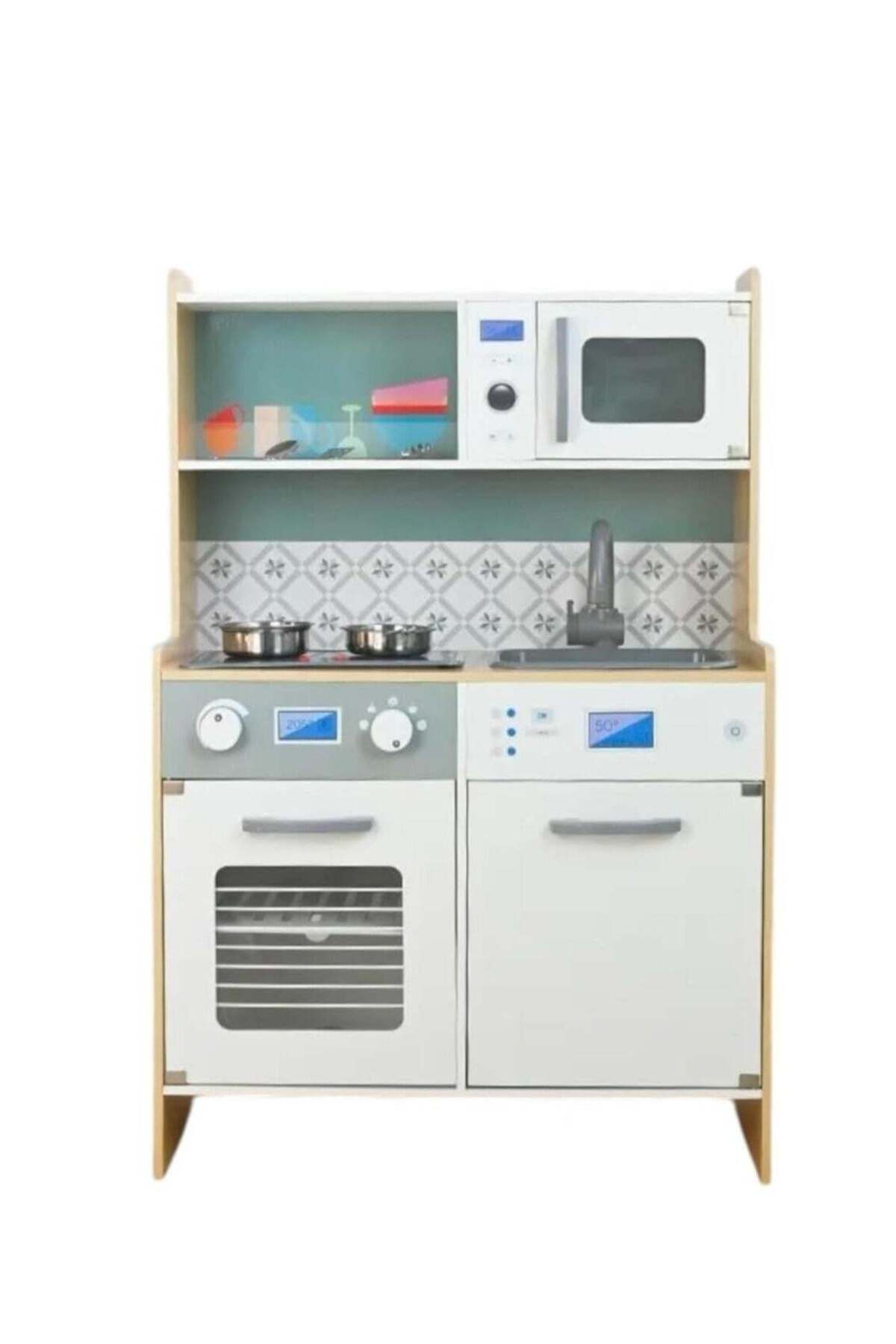 UKR Wooden Kitchen Toy for Children Toddlers Pretend Play Cooking with Stove, Sink, Microwave & Stor