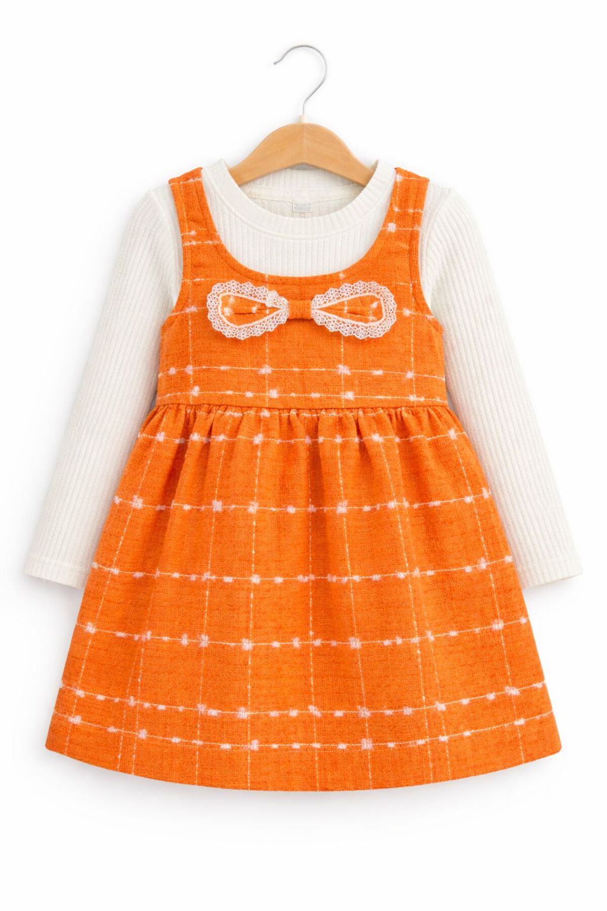Kuzucuk Kids Bebek Çocuk Butik Kız Çocuk Tüvit Jile Elbise Bluzlu Takım Turuncu Şık fotoğrafı 4 (önizleme)