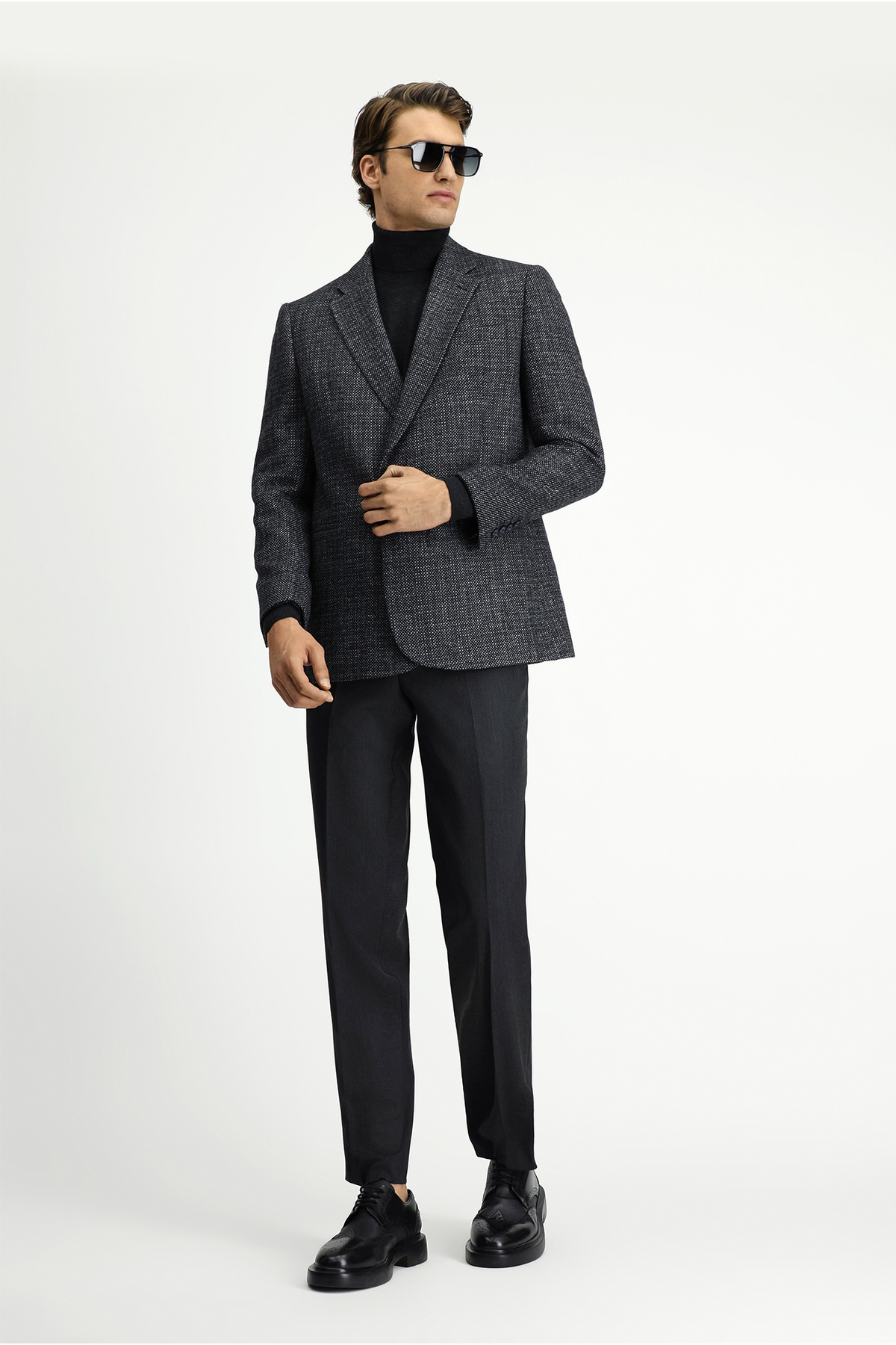 Kiğılı  6 Drop Regular Fit Standart Kesim Desenli Yünlü Kruvaze Ceket - Görsel 2