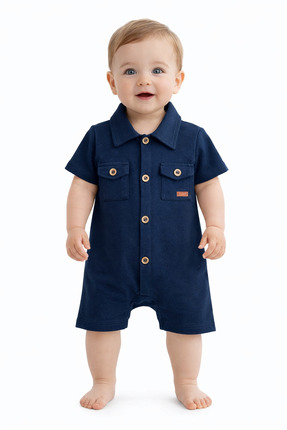 Chicsy Baby Erkek Bebek Düğmeli Yakalı Tulum %100 Pamuk Bebek Tulum
