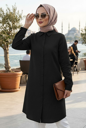 N.S NEVA STYLE Düğmeli Siyah Tesettür Tunik 11751S