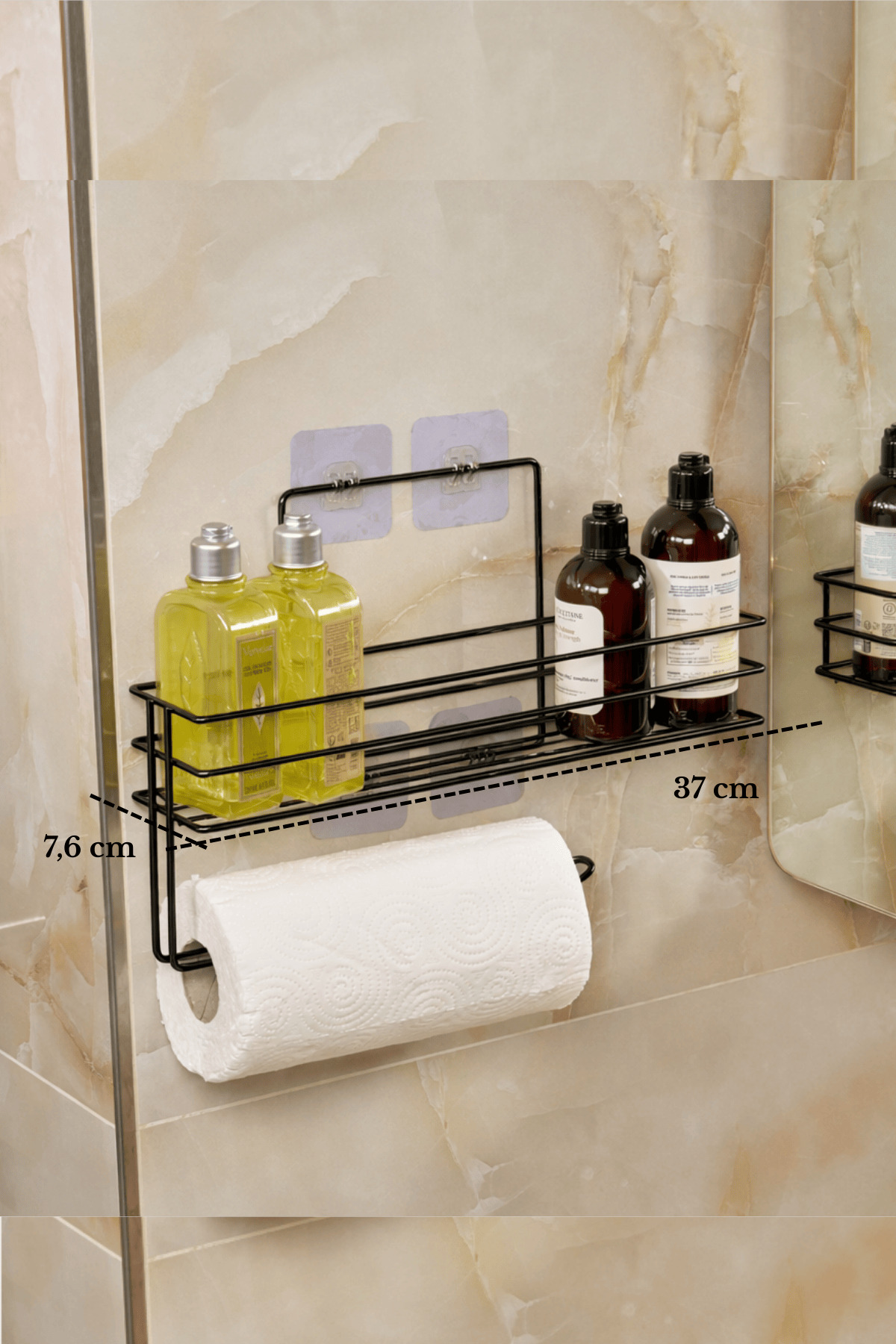 Siyah Modern Banyo Rafı Yapışkanlı Duş Organizer Kağıt Havluluk