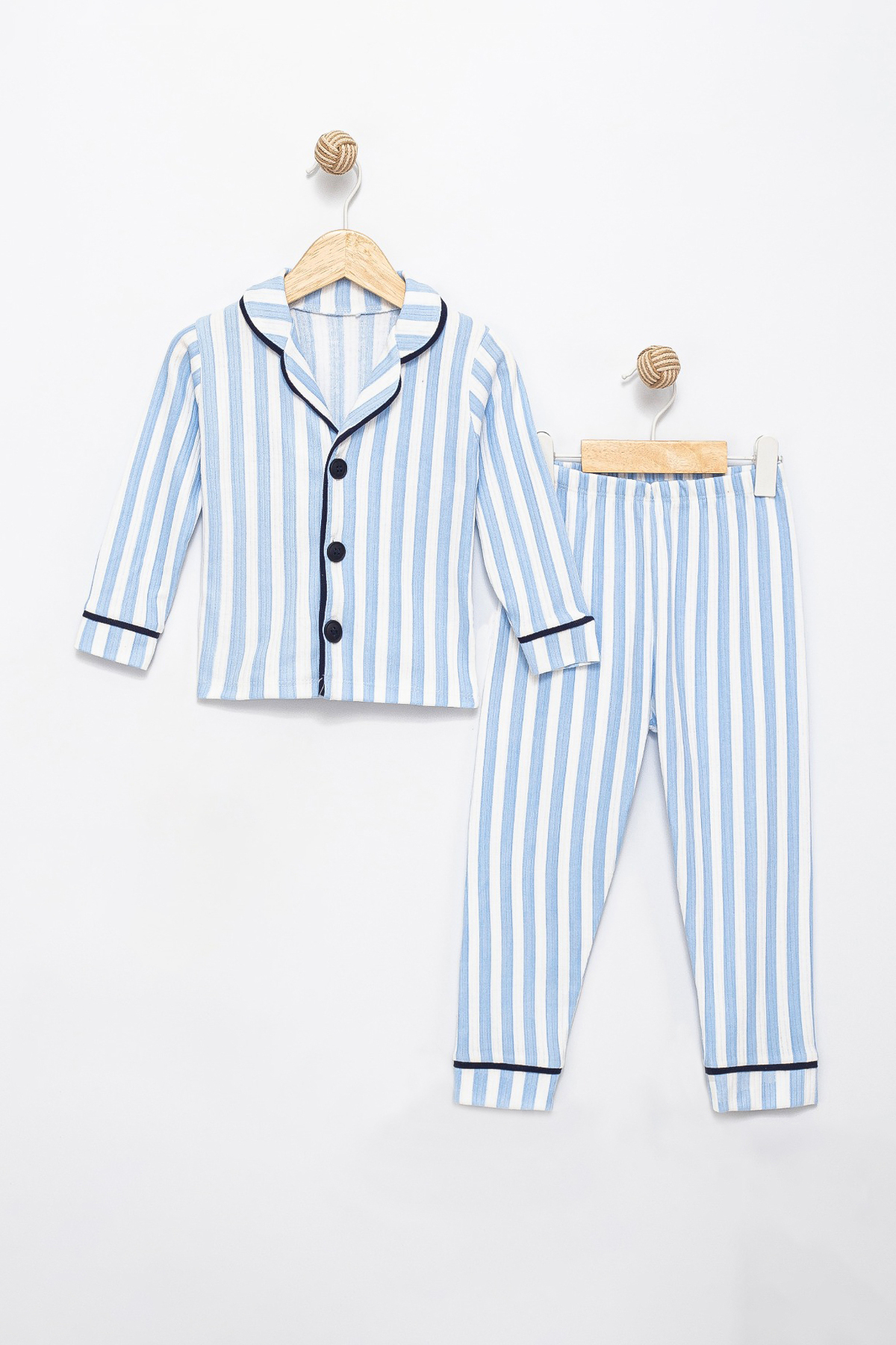 kinderos Çizgili Düğmeli Çocuk Pijama Takımı - 26K 4021 fotoğrafı 2 (önizleme)