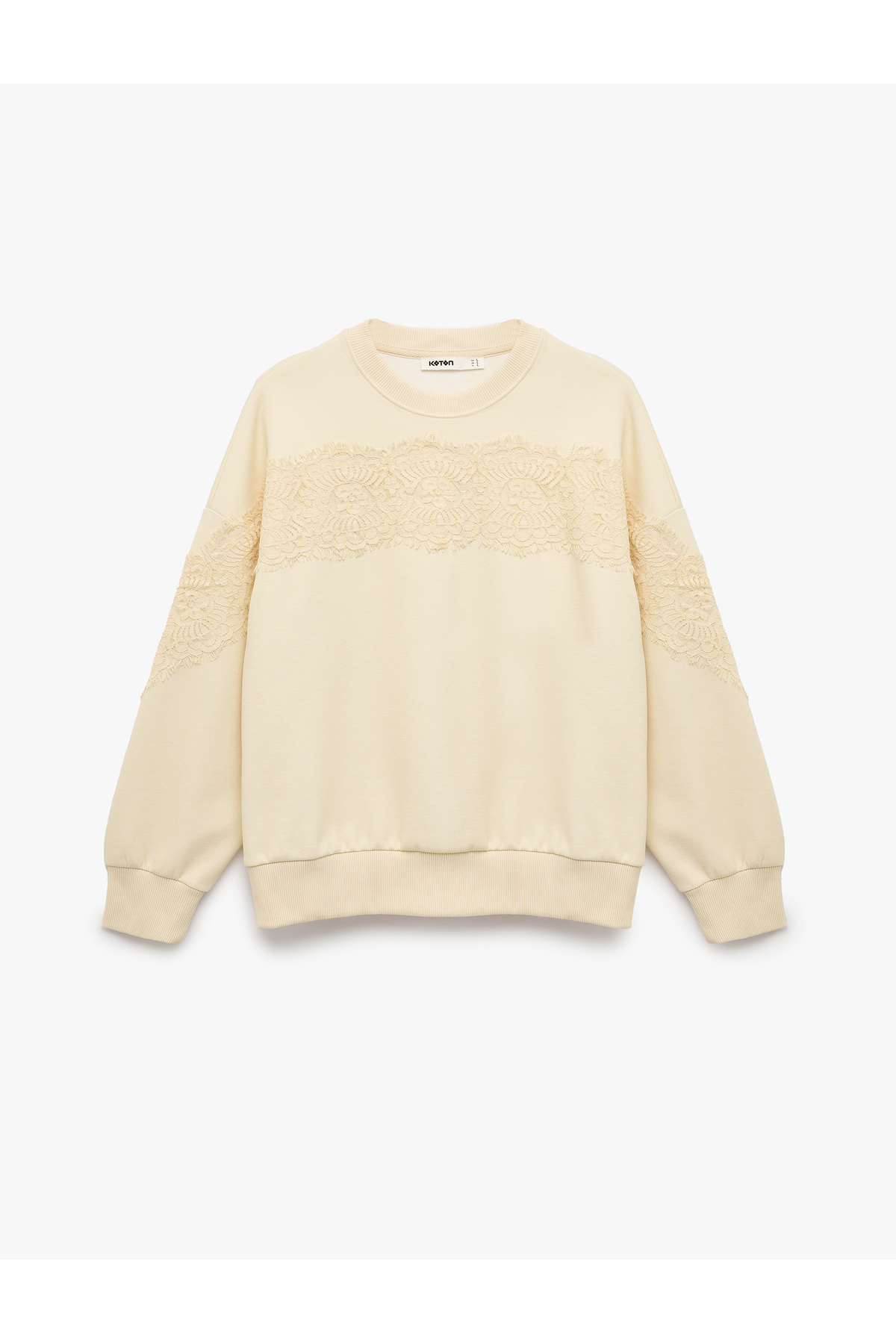 Koton  Uzun Kollu Bisiklet Yaka Dantel Detaylı Sweatshirt - Görsel 3