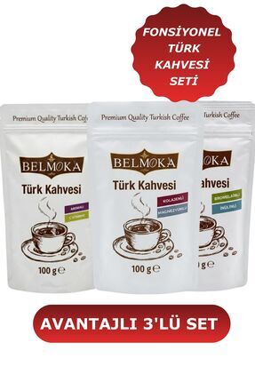 BELMOKA Fonksiyonel Türk Kahvesi Seti 3*100 gr (Kolojen-Magnezyum) (Bromelain...