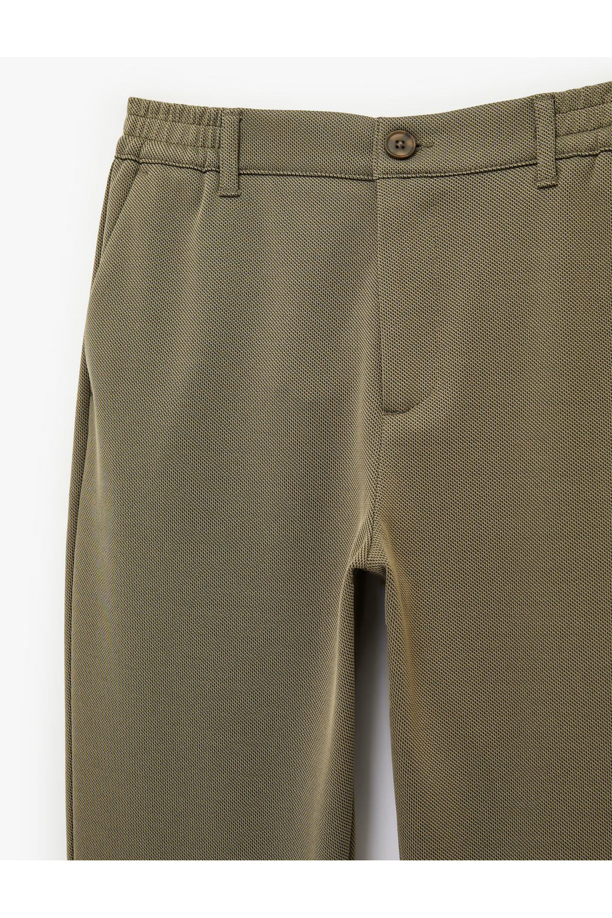 Regular Fit Beli Lastikli Düğmeli Cepli Duble Paça Pantolon — خاکی 6SAM40017HK — تصویر 5 از 5