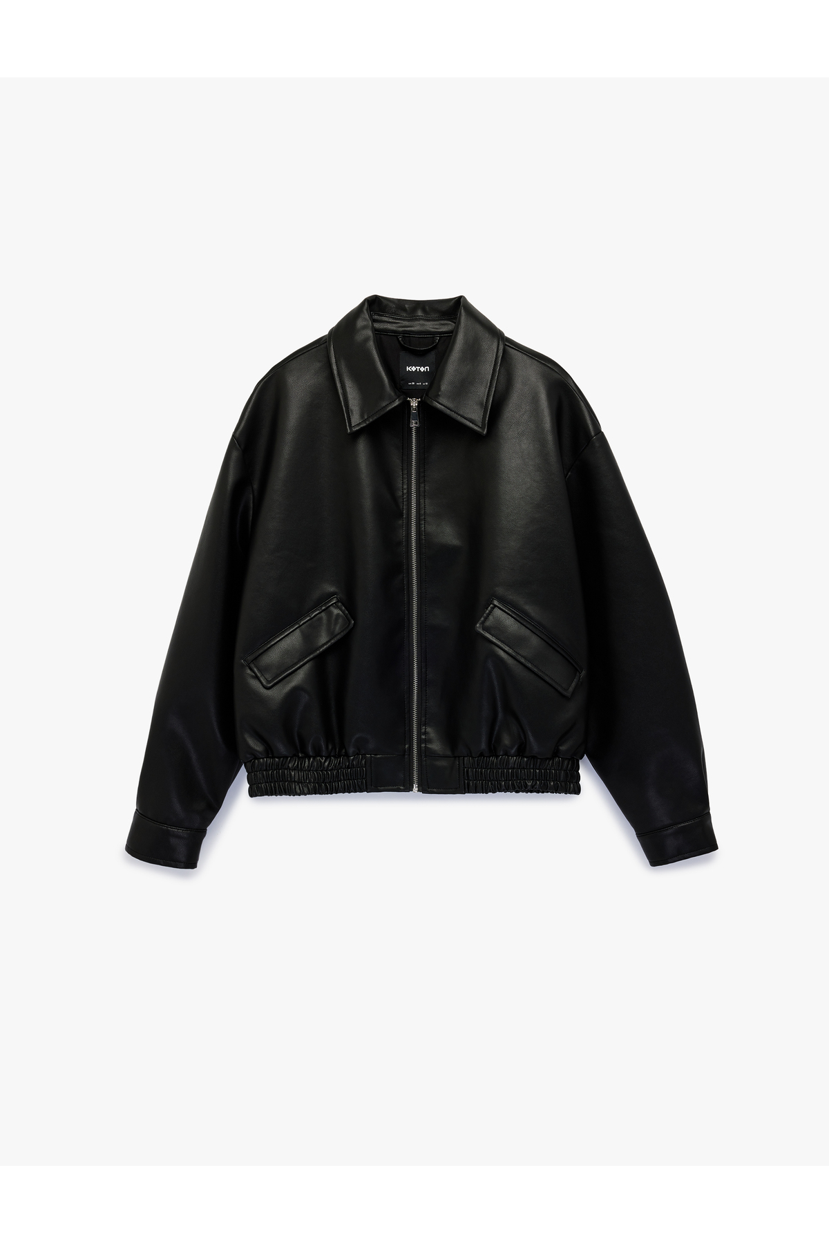 Koton  Uzun Kollu Cepli Fermuarlı Oversize Suni Deri Ceket - Görsel 3