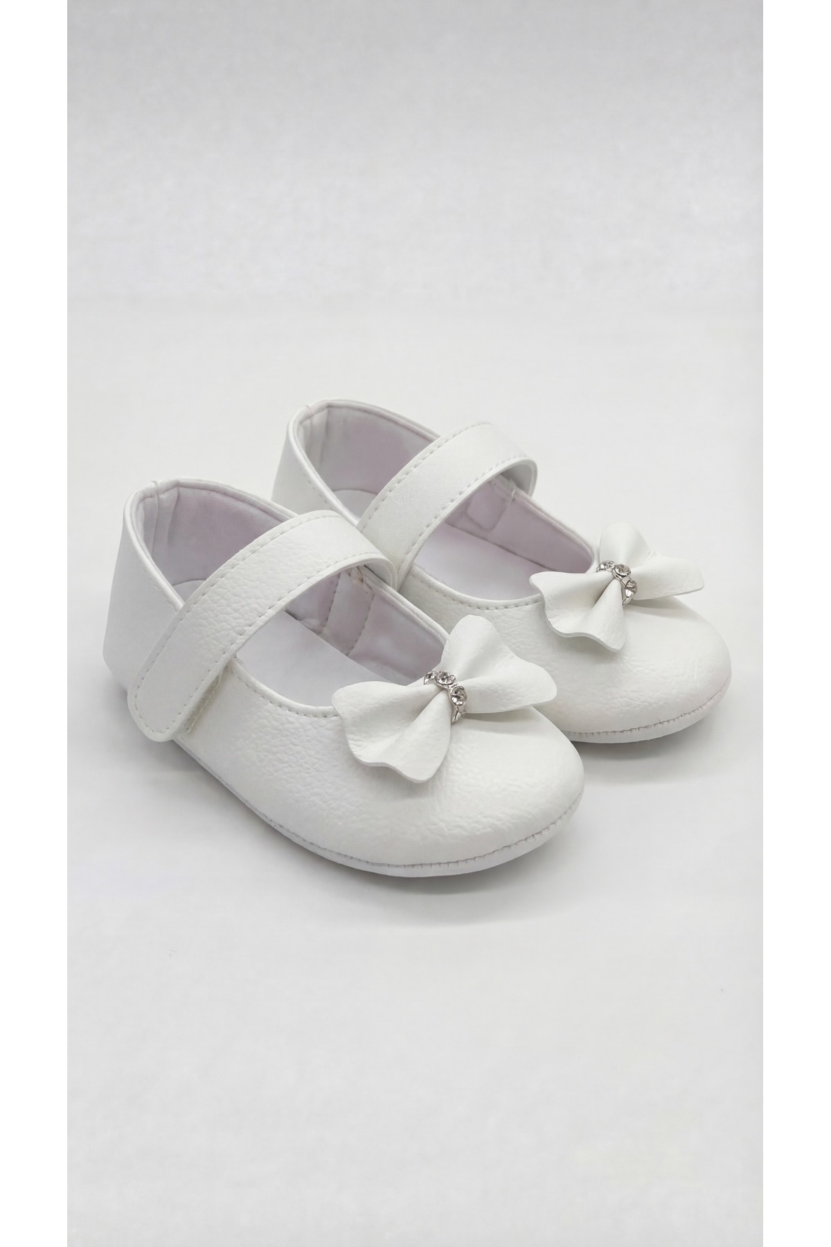 Baby Flat Shoes, İlkadım Baby Bootees, Baby Shoes with Bowtie and Stone