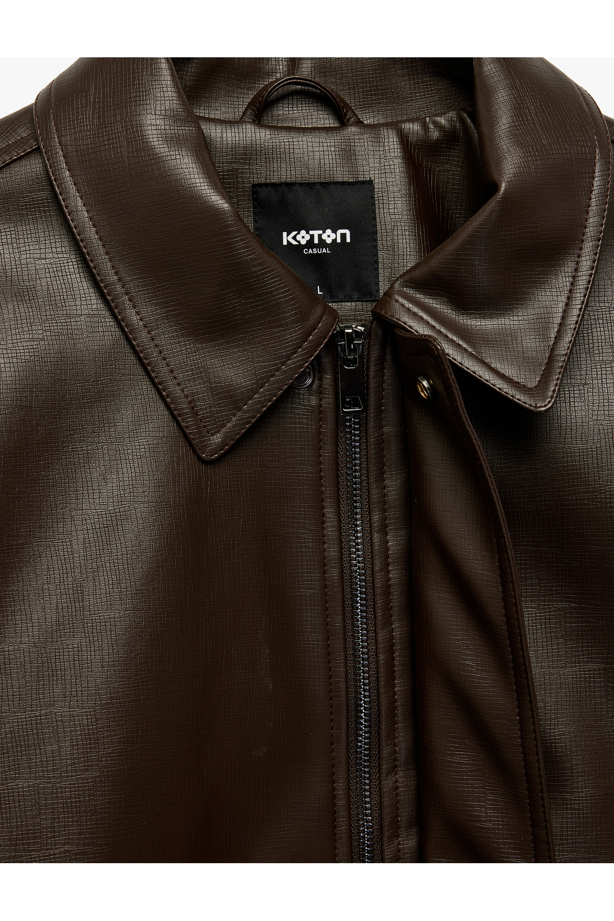 Koton  Gömlek Yaka Beli Lastikli Uzun Kollu Kapaklı Cepli Suni Deri Ceket - Görsel 6