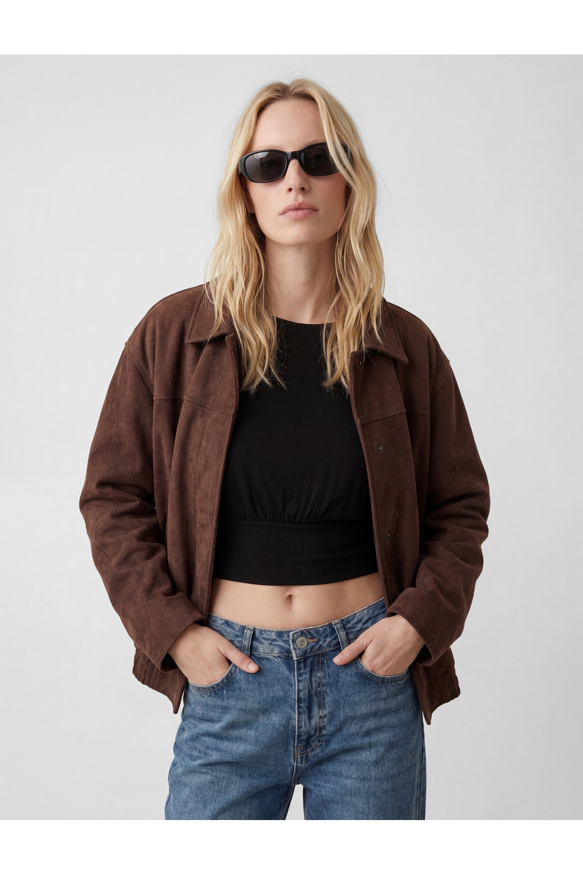 Koton  Uzun Kollu Cepli Fermuarlı Suni Süet Ceket - Görsel 2