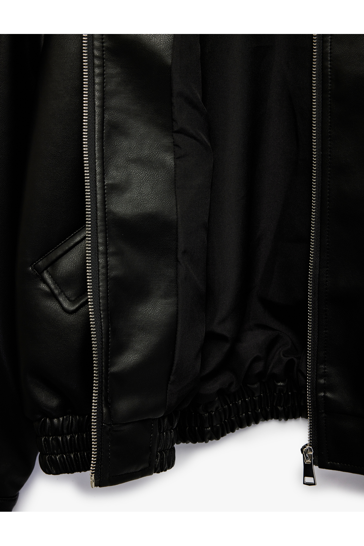 Koton  Uzun Kollu Cepli Fermuarlı Oversize Suni Deri Ceket - Görsel 6