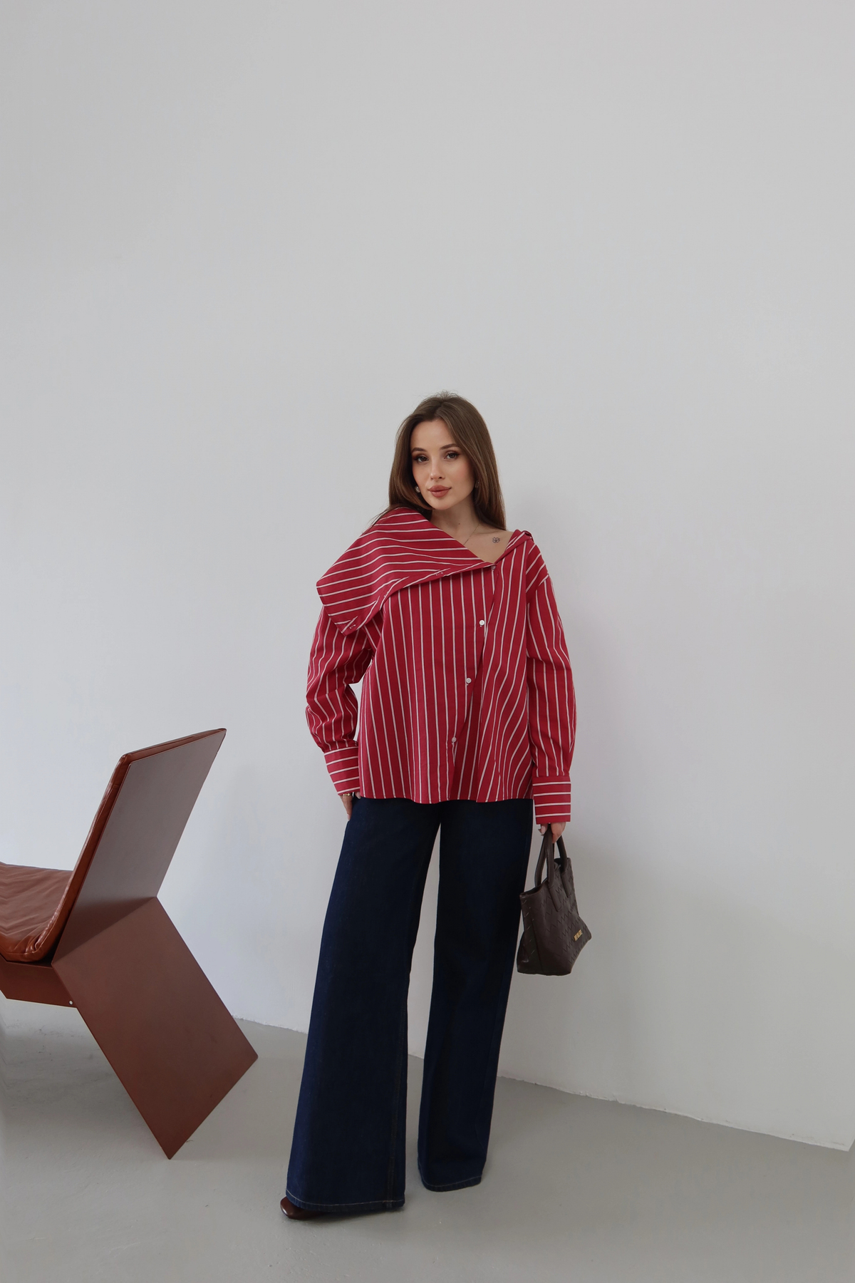 roea  Bahriye Yaka Çizgili Gömlek Kırmızı - Görsel 5