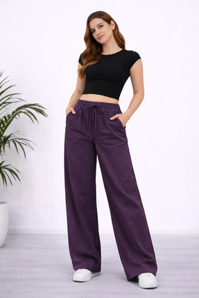 İDOL GİYİM Kadın Gabardin Bol Paça - Yüksek Bel Rahat Kalıp Pantolon