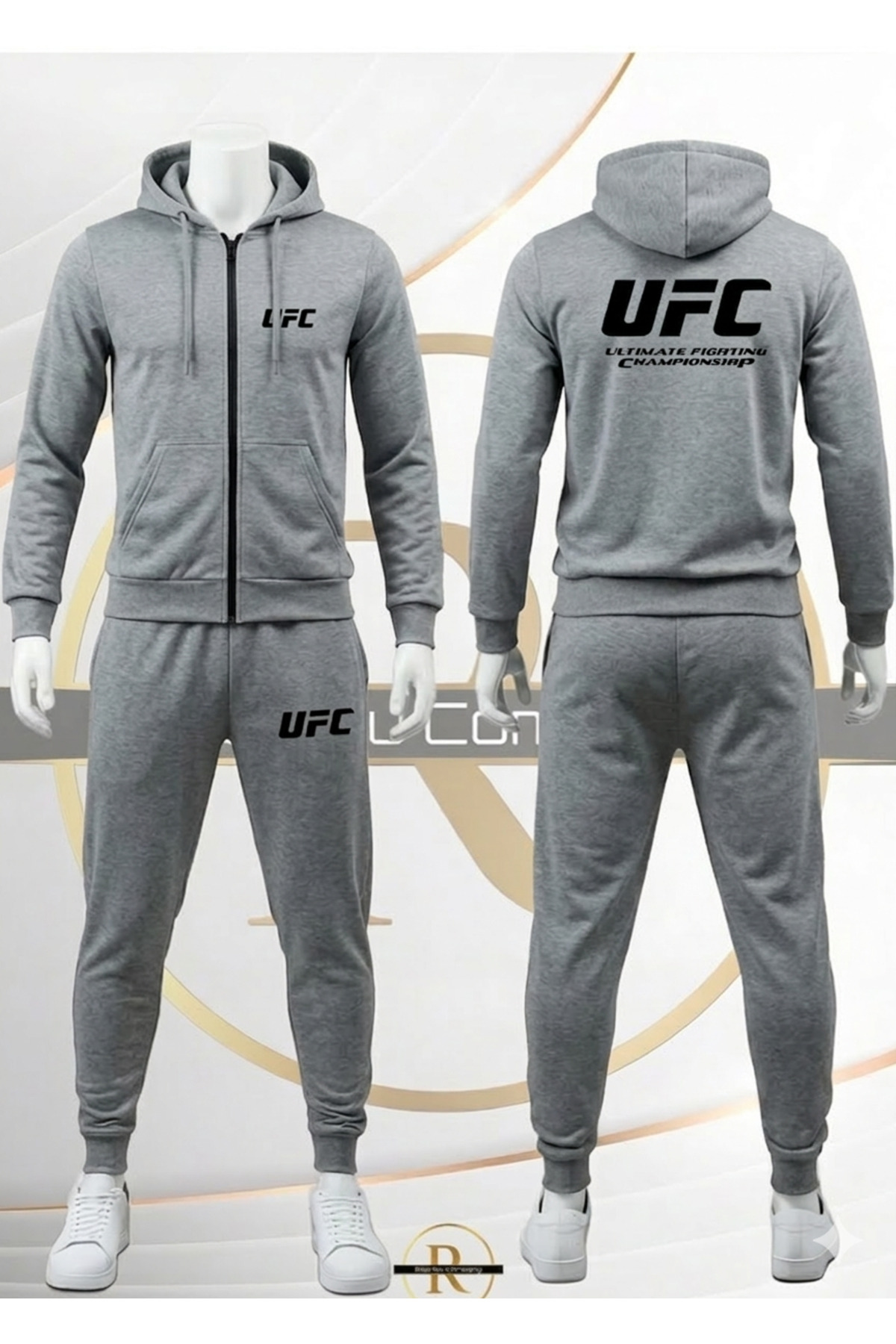 UFC Ultimate Fighting Championship Printed Zippered Hooded Grey Tracksuit