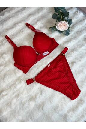 shop V Demir Detaylı Destekli Sütyen Külot İç Giyim Takımı
