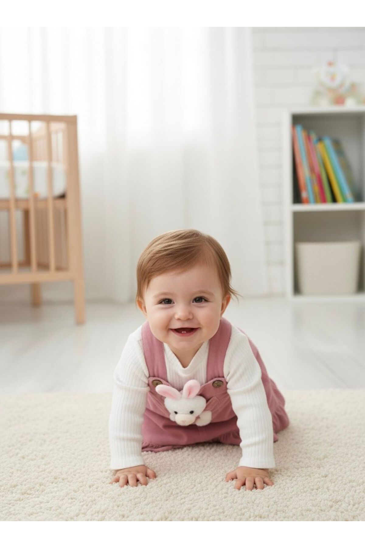 Egelite Kız Bebek Tavşancık Aksesuarlı, Keten Salopet Elbise ve Badili, 2 li, Şık Bayramlık Takım 9-12-18 ay fotoğrafı 4 (önizleme)