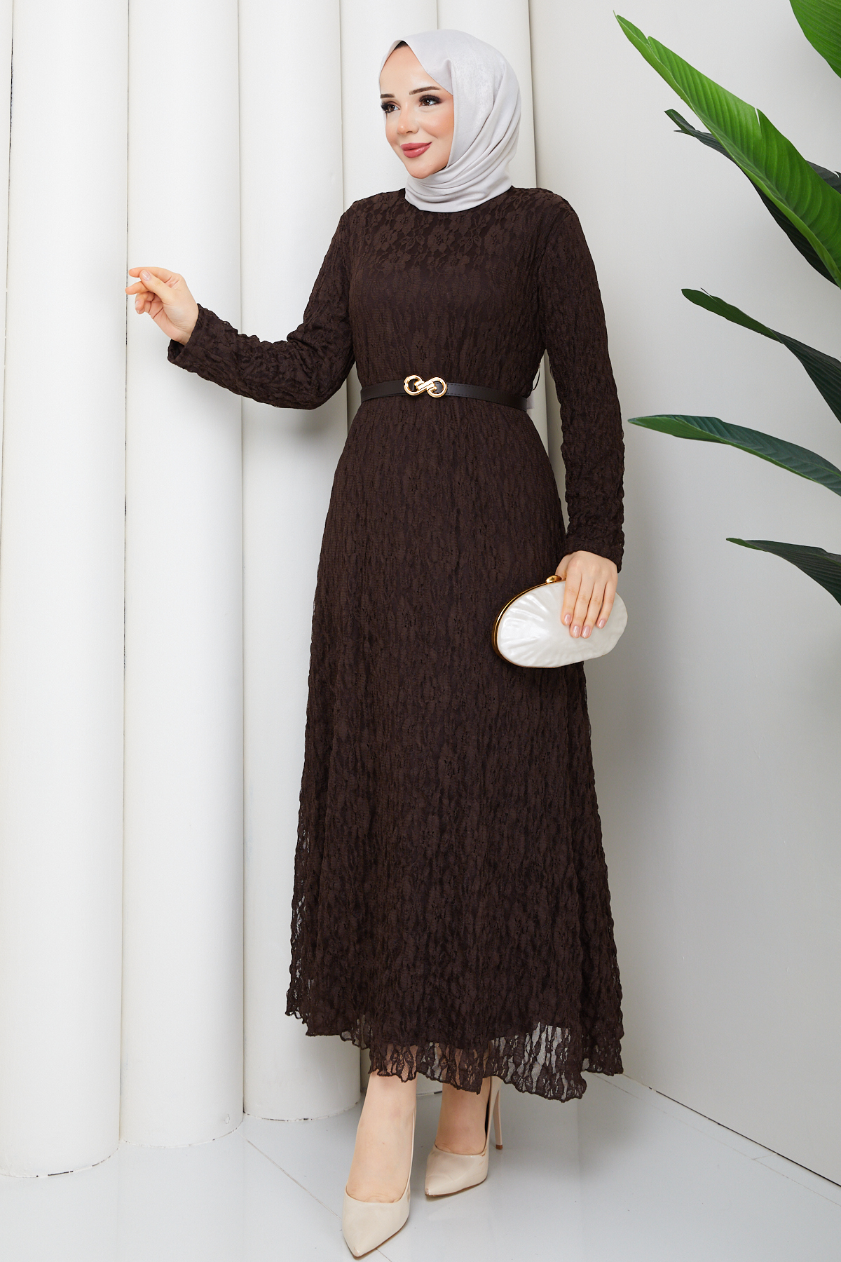 Pamuk Butik  Kadın Kemerli Astarlı Tül Elbise - Görsel 3