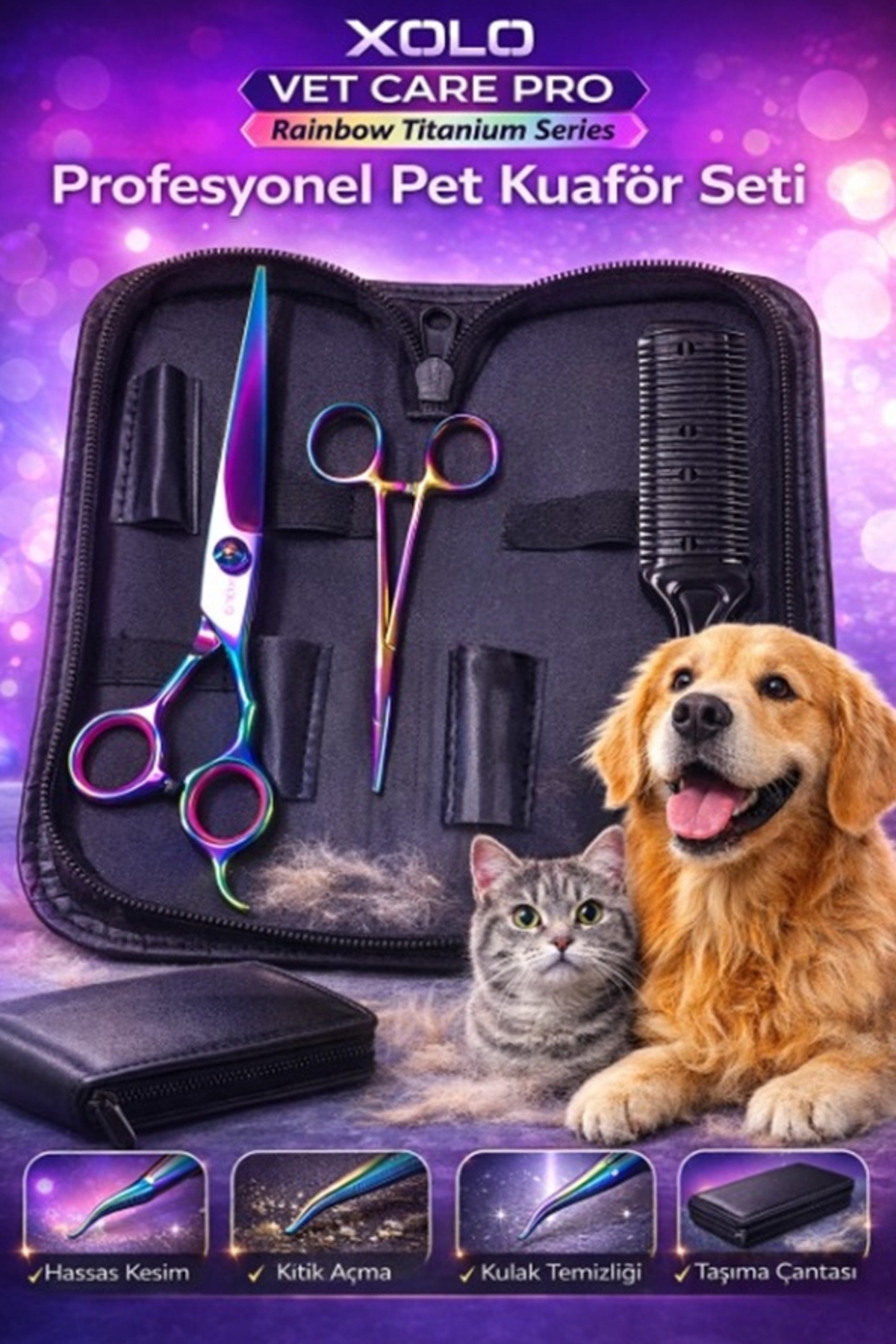 Xolo Vetcare Pro Rainbow Pet Kuaför Makas Seti Köpek Kedi Tüy