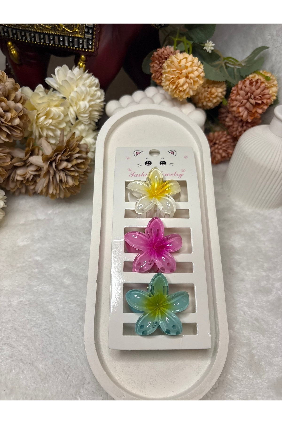 ADAA GIFT 3 Adet Kadın Lotus Çiçeği Toka 4 cm İthal