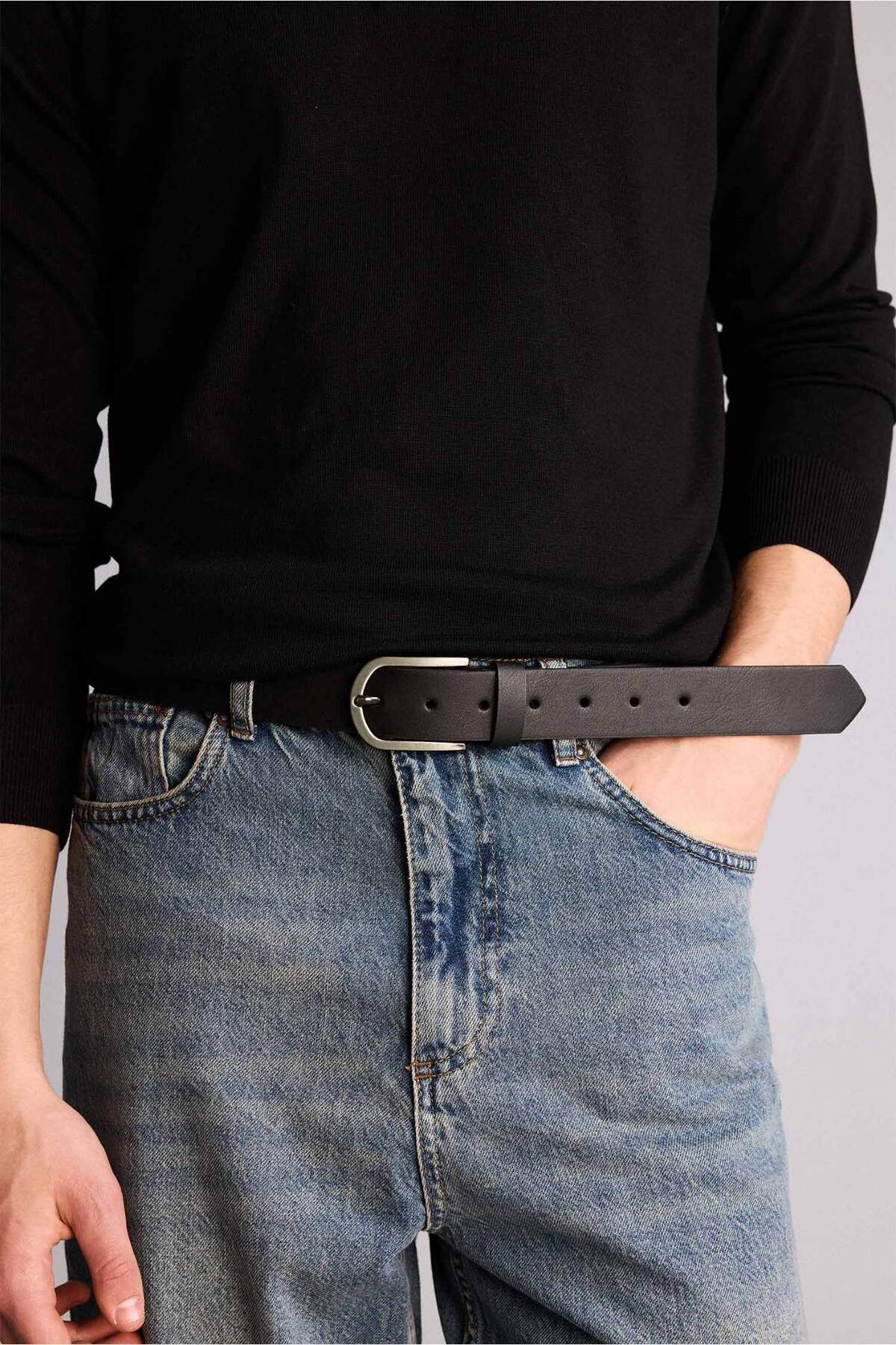 DeFacto Erkek Dikdörtgen Toka Suni Deri Jean Kemeri H5071AXNS görsel 2