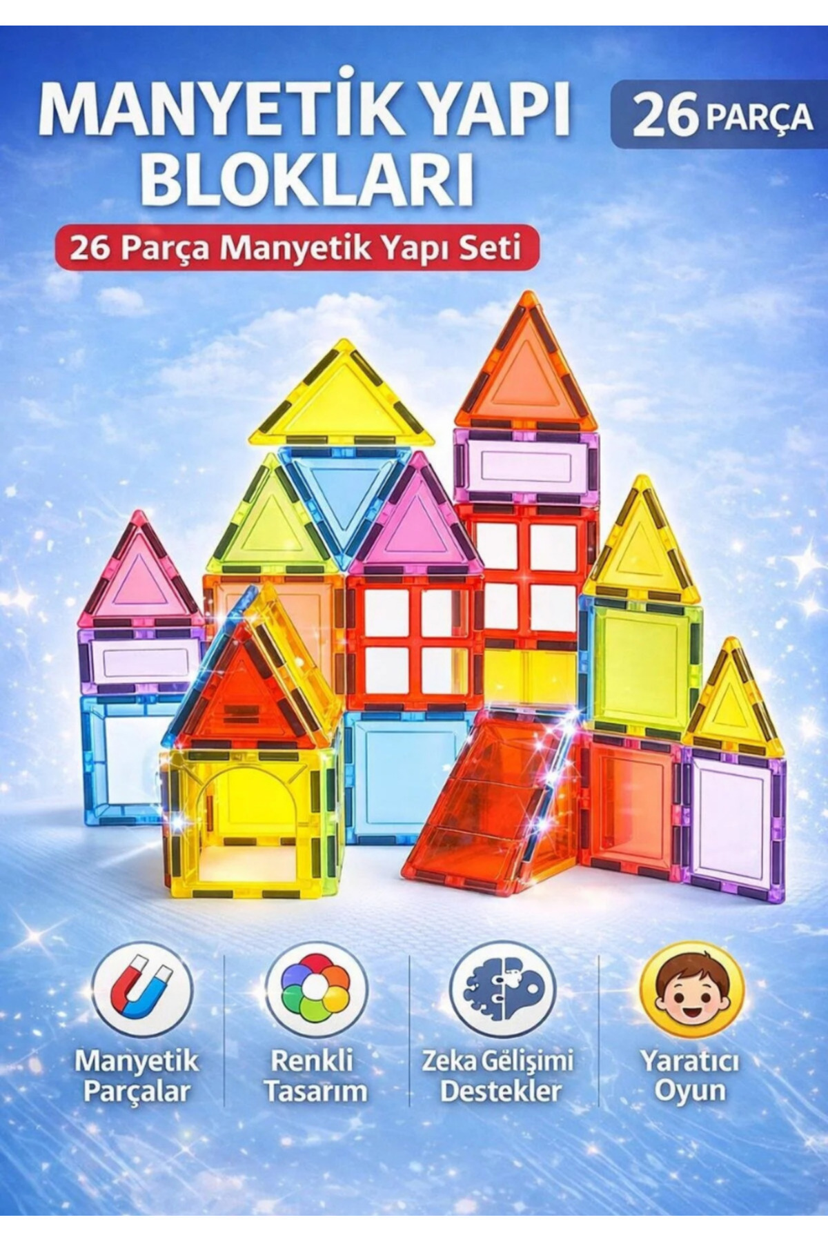 TANRIKULU PAZARLAMA 26 Parça 3D Manyetik Yapı Blokları - Mıknatıslı - Orjinal fotoğrafı 2 (önizleme)