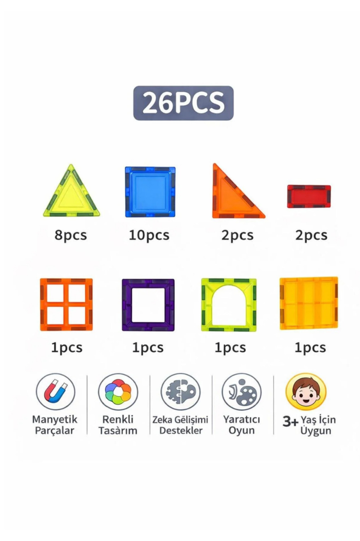 TANRIKULU PAZARLAMA 26 Parça 3D Manyetik Yapı Blokları - Mıknatıslı - Orjinal fotoğrafı 3 (önizleme)
