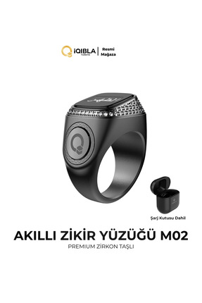 iqibla Smart Ring M02-Premium Akıllı Zikir Yüzüğü Siyah Gri 22mm