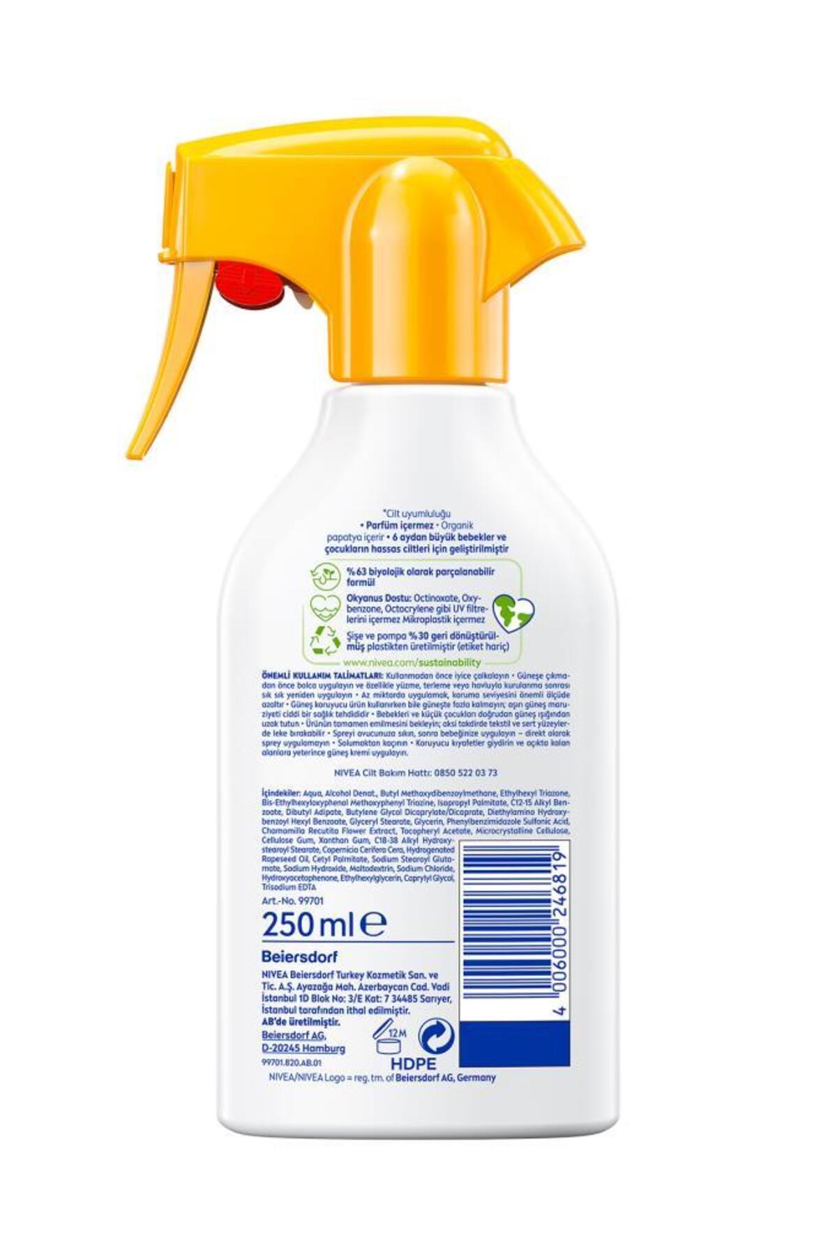 NIVEA SUN SPF50+Çocuk,Bebek İçin Çok Yüksek Korumalı Güneş Spreyi 250 ml,Hassas Cilde Özel,Parfüm İçermez fotoğrafı 2 (önizleme)